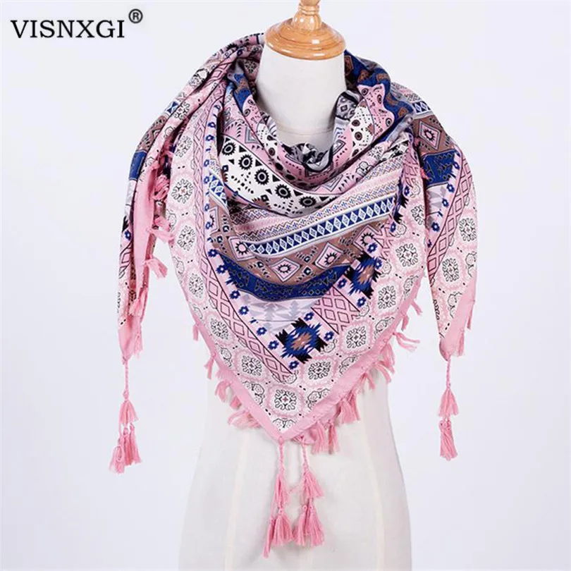 VISNXGI Fashion Scarf Women Large Shawls Floral Print Stoles Triangle Bandana Female Muslim Hijab Wrap Headband Spring Autumn |