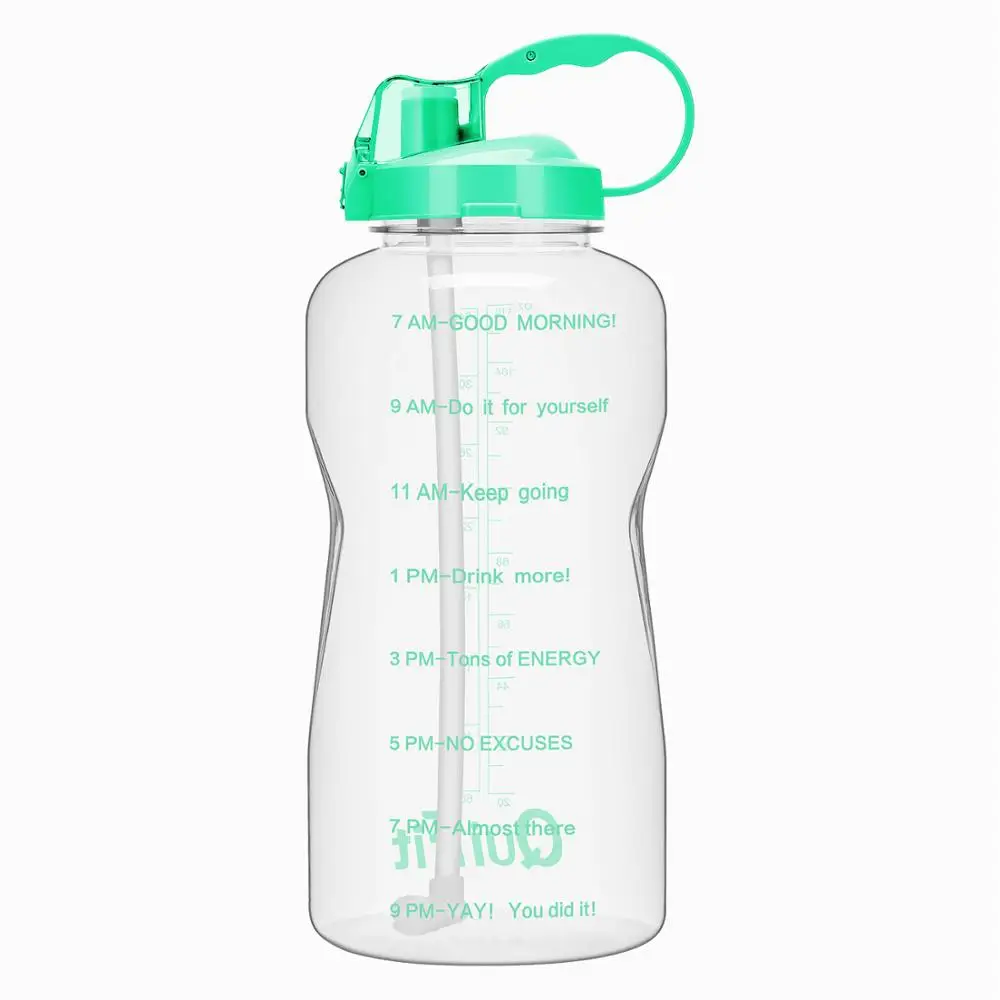 Green Logo Bottle QuiFit 2L 3.8L галлон Тритан Спортивная бутылка для воды с соломинкой большой протеиновый шейкер для напитков бутылки Тыква чашка кувшин BPA бесплатно открытый тренажерный зал - Цвет: Green Logo Bottle