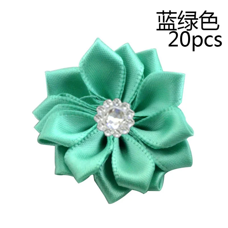 Blue Green 20 шт розовые/белые маленькие атласные Стразы ручной работы, тканевые цветы для рукоделия, свадебной вечеринки, Аппликации, аксессуары для одежды - Цвет: Blue Green