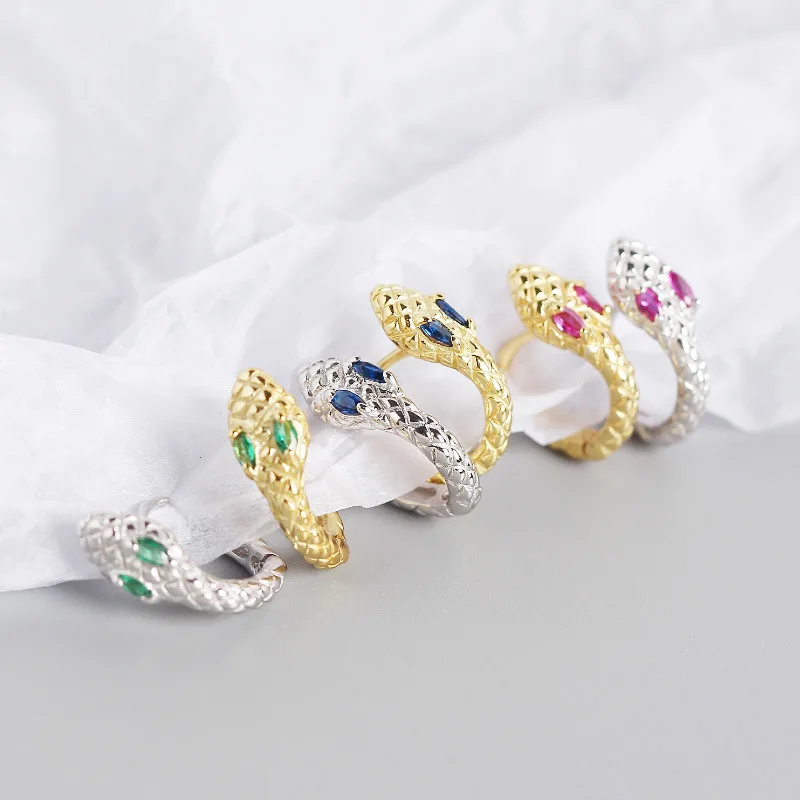 

YPAY 100% Genuine 925 Sterling Silver Snake Hoop Earrings for Women Punk Style Snakelike Animal Fine Jewelry YME918