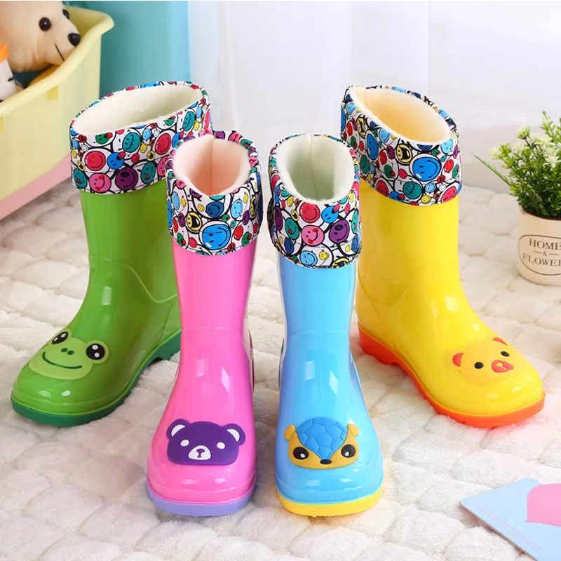 

Four seasons fashion tube children's rain boots boys and girls plus velvet warm non-slip PVC baby baby cartoon rain boots