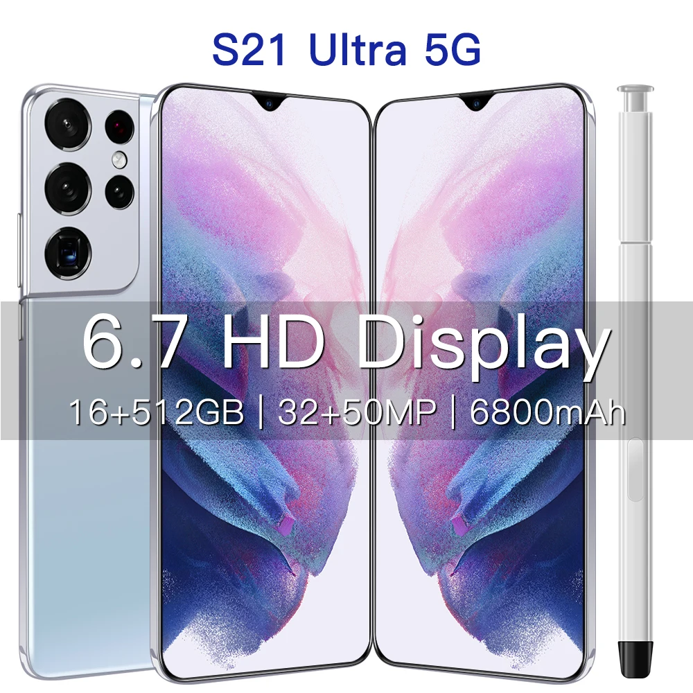 

New Arrival S21Ultra 5G Smart Phone 2021 Galay 6.7 Inch 8+256GB Andriod 10 Mobile Phone With Stylus Qualcomm 888 Smartphones 5G