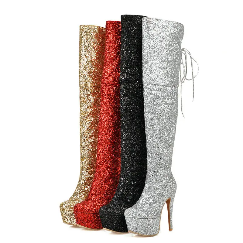 Женские высокие сапоги на молнии черные или красные выше колена очень высоком