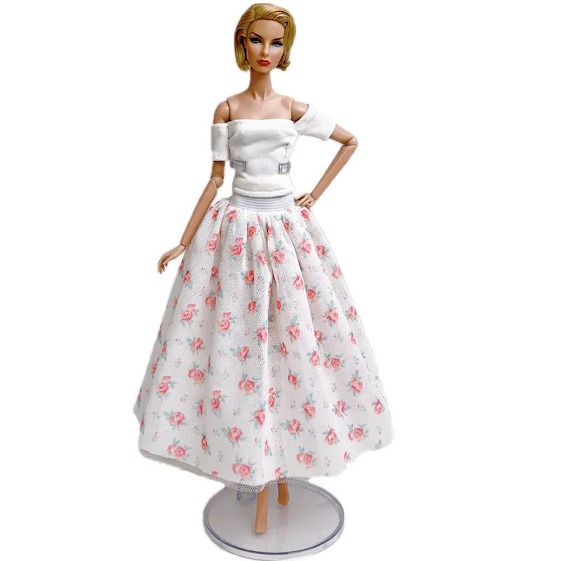 Белый цветочный модный кукла 1/6 Одежда для куклы Барби наряды вечерние платья Топ