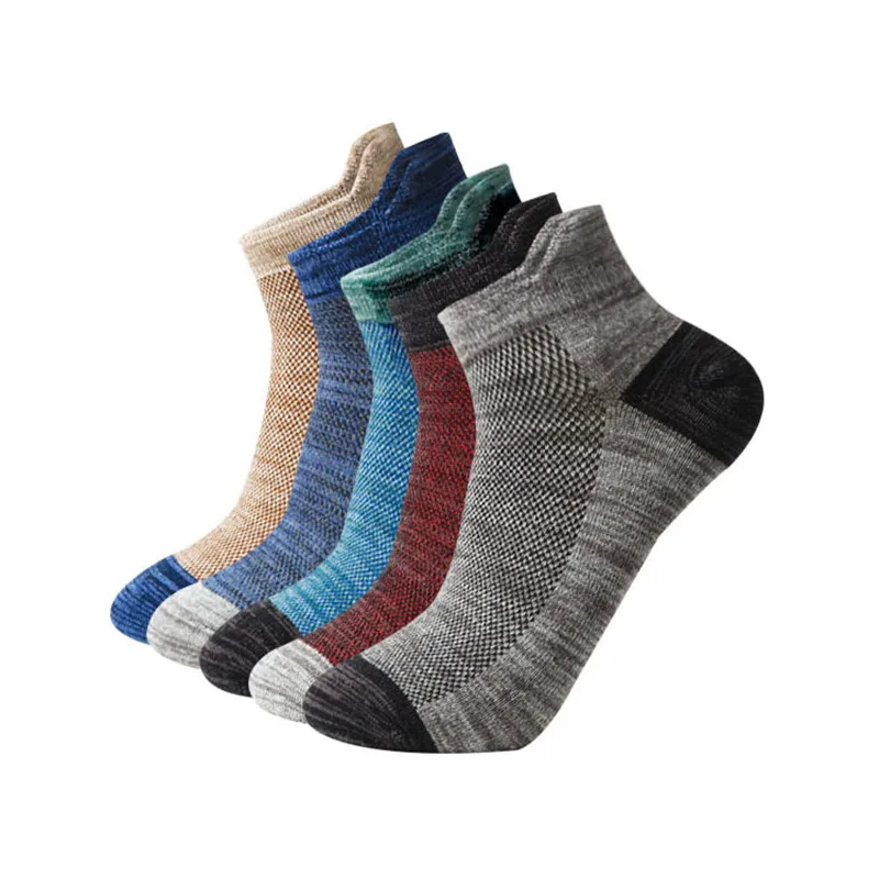 Cotton Sports Solid Color Wear-resistant Breathable Men's Socks Heel Reinforcement Fashion Boat Shallow Sweat-absorbent 5 Pairs