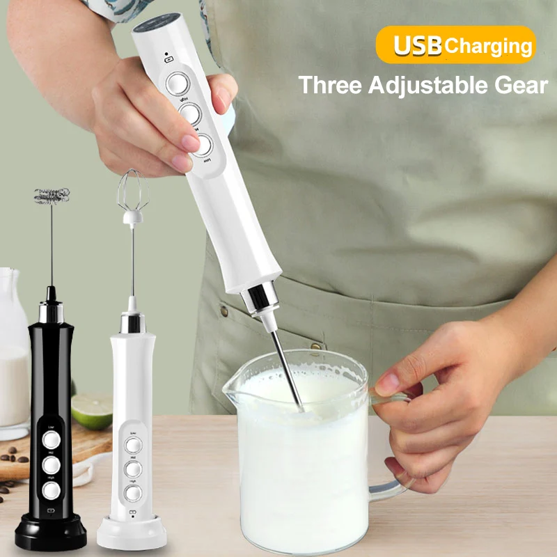 

3 in 1 Electric Milk Frother Foam Maker Rechargeable Portable Cappuccino Coffee Mixer Egg Whisk Electric Blender Kitchen