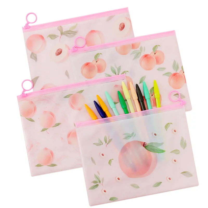 Пенал розовый персиковый на молнии с кольцом из ПВХ папка для документов сумка