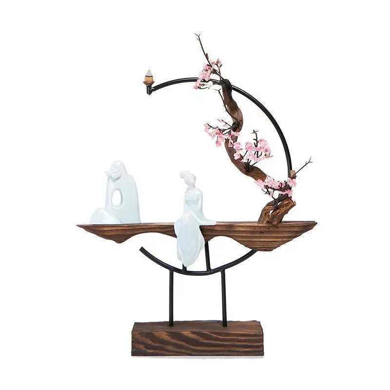 

Elegant Lady Backflow Incense Burner Usb Ledlight Chinese Style Smoke Waterfall Incense Cone Sticks Holder Gift 20 Pcs Cones