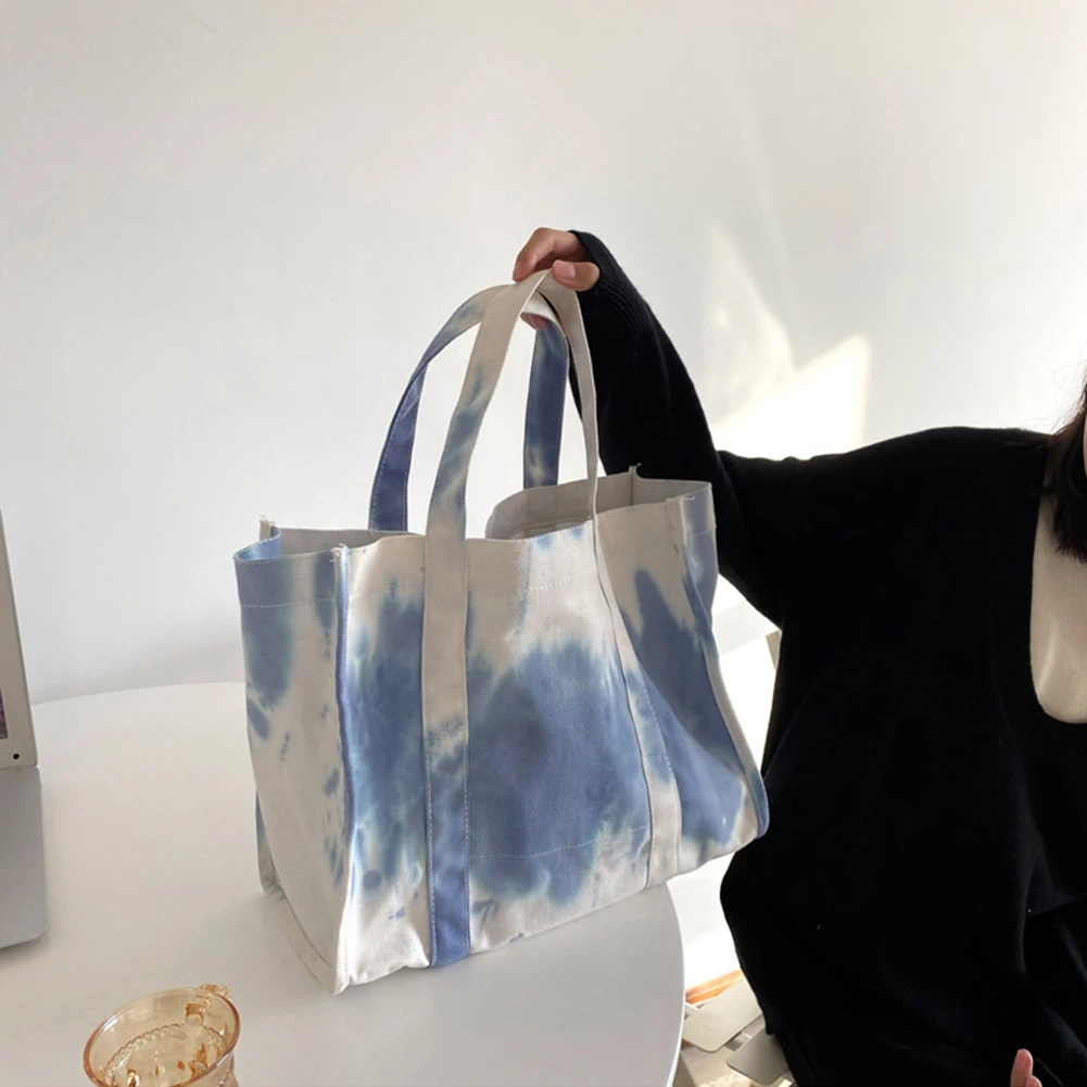 

Fashion Tie Dye Tote Bags Casual Women Canvas Large Capacity Shopping Underarm Purse Portable Travel Color Splicing Handbag