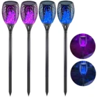 Светодиодный садовый ландшафтный светильник на солнечной батарее, уличная водонепроницаемая лампа с пламенем фиолетового и синего цвета для дворика, лужайки, двора, 33 светодиода