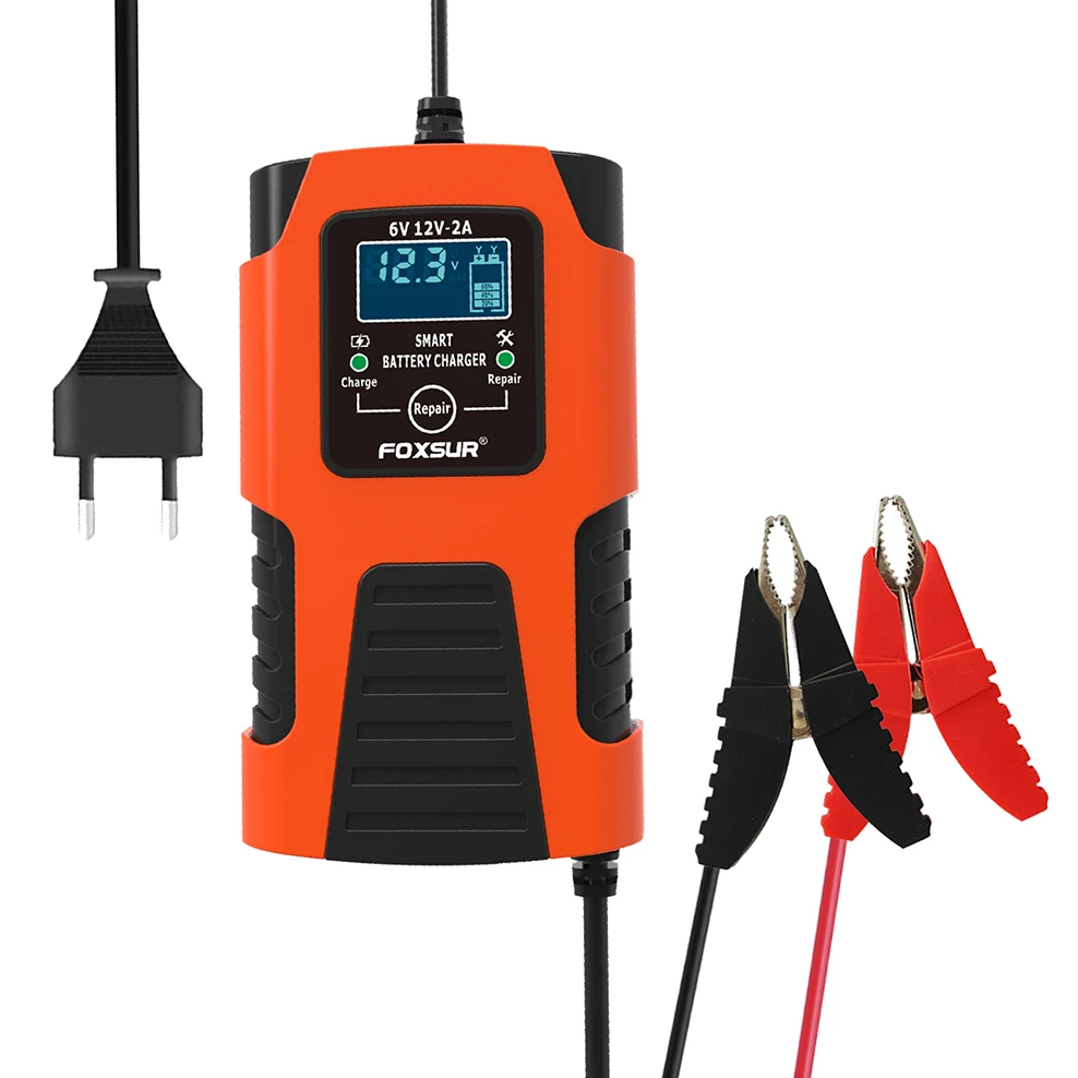 foxsur 2 amp trickle charger 6v and 12v battery chargermaintainer for scooter motorcycle utv tractor jetski lawn mower ski doo free global shipping