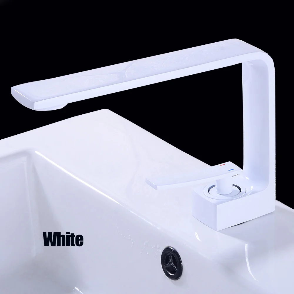 WHITE Basin Faucets Black/White Brass Faucet Bathroom Sink Faucet Single Handle Deck Mounted Toilet Hot And Cold Mixer Water Tap - Цвет: WHITE