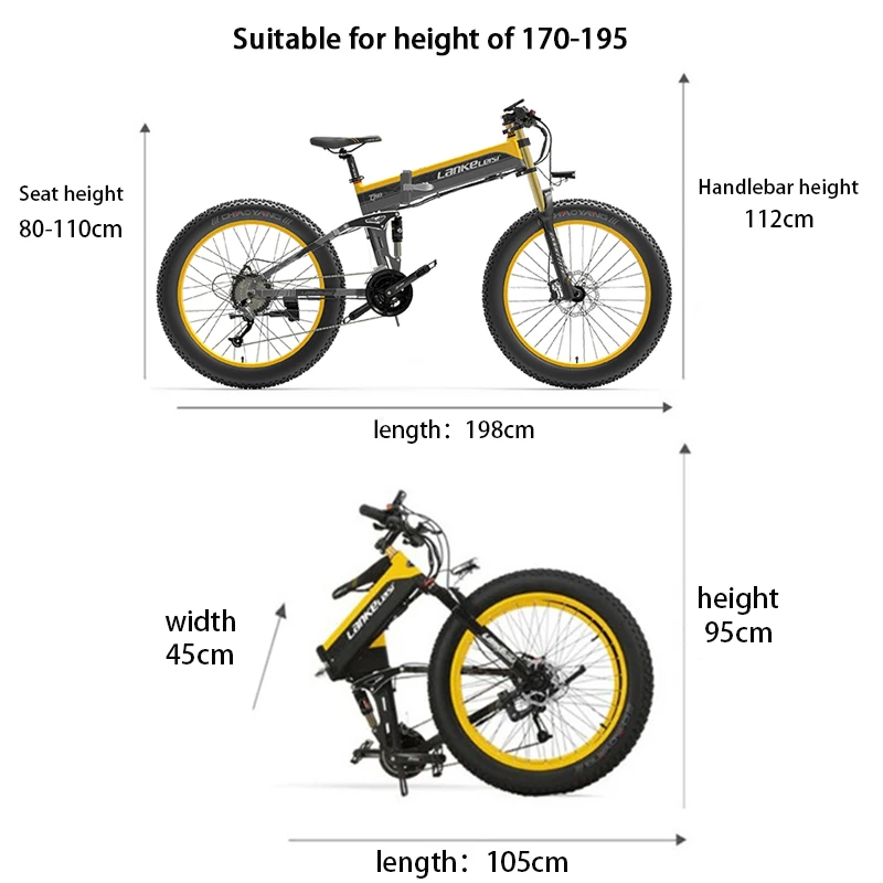 

LANKELEISI T750PLUS-Max 1000W26 Inch Folding Fat Tire Electric Bicycle Off-road Mountain Bike 48V14.5A Beach Electric Moped