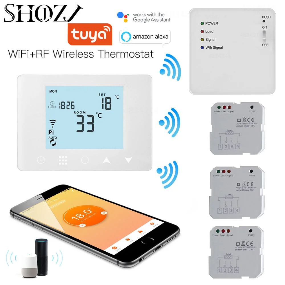 

Shojzj Wireless Multiple Receiver Wifi Rf Temperature regulator Digital Water Heating Radiator Thermostat Work with Alexa