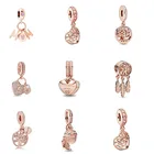 Новинка, ажурные плетеные браслеты из розового золота, бесконечность, Маргаритка, любовь, мама, ПАВЕ, шарм, подходят для Пандоры, серебро 925 пробы, оригинальные браслеты и браслеты