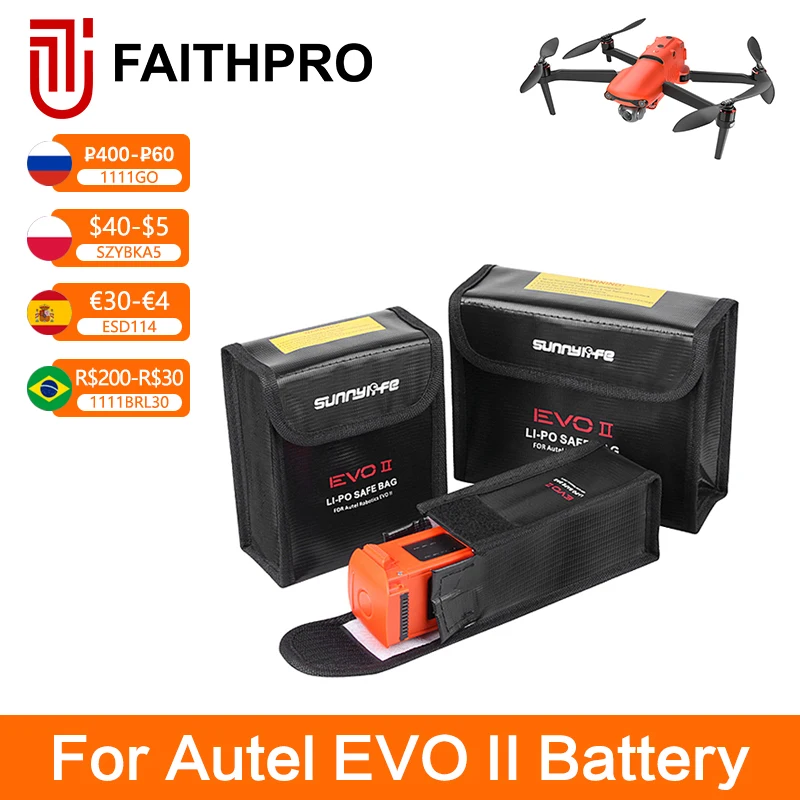 

Sunnylife for Autel EVO II Drone Portable LiPo Battery Safety Storage Bag Heat Resistant Fire Resistant Storage 1/2/3 Battery