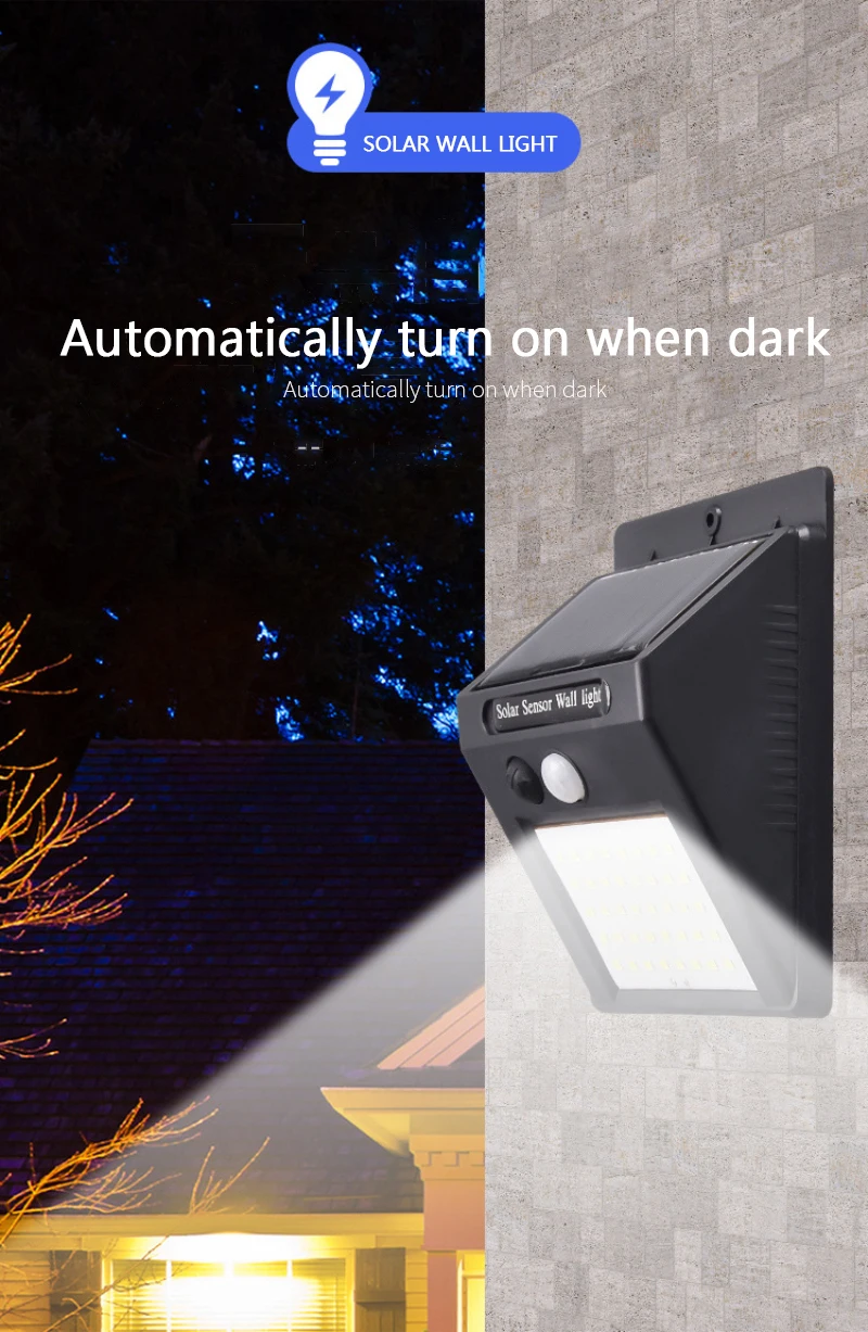 

20/30/48LED Solar Light Outdoor Solar Lamp Human Body Sensing Wall Light Waterproof Solar Powered Sunlight For Garden Decoration