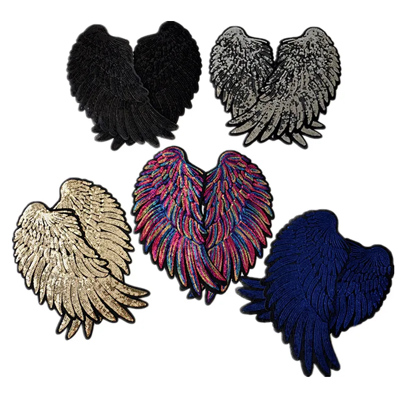

Large Wings Iron On Patches For Clothing Sequins Biker Badge Embroidery Fabric Sequined Patch Clothes Stickers Strange things