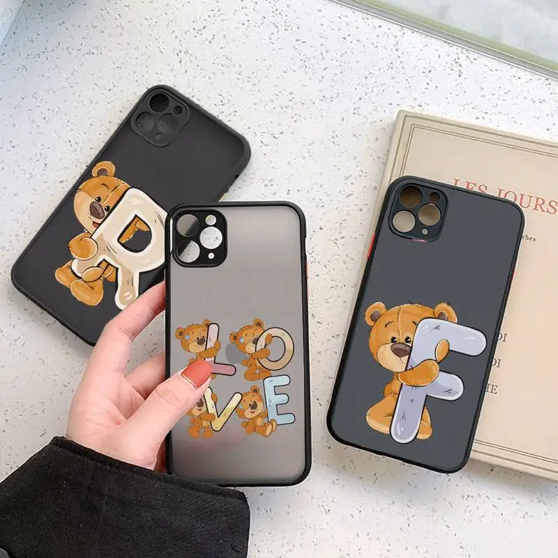 

Luxury bear letters Phone Case For iphone 12 11 7 8 plus mini x xs xr pro max matte transparent cover