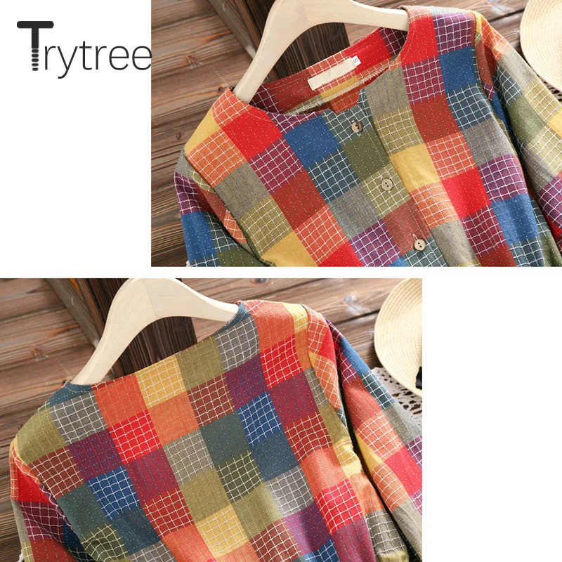 Женское клетчатое платье рубашка Trytree разноцветное повседневное офисное