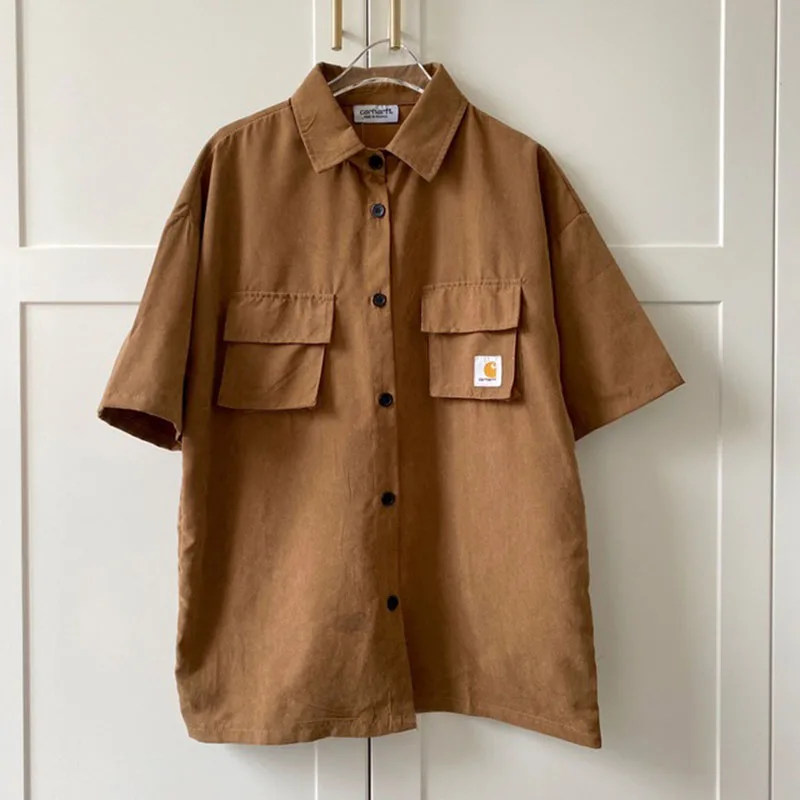 

Men's New Shirt Japanese Street Harajuku Fashion Brand Hip-Hop T-Shirt High Street Khaki Outer Shirt High Quality Short Sleeves