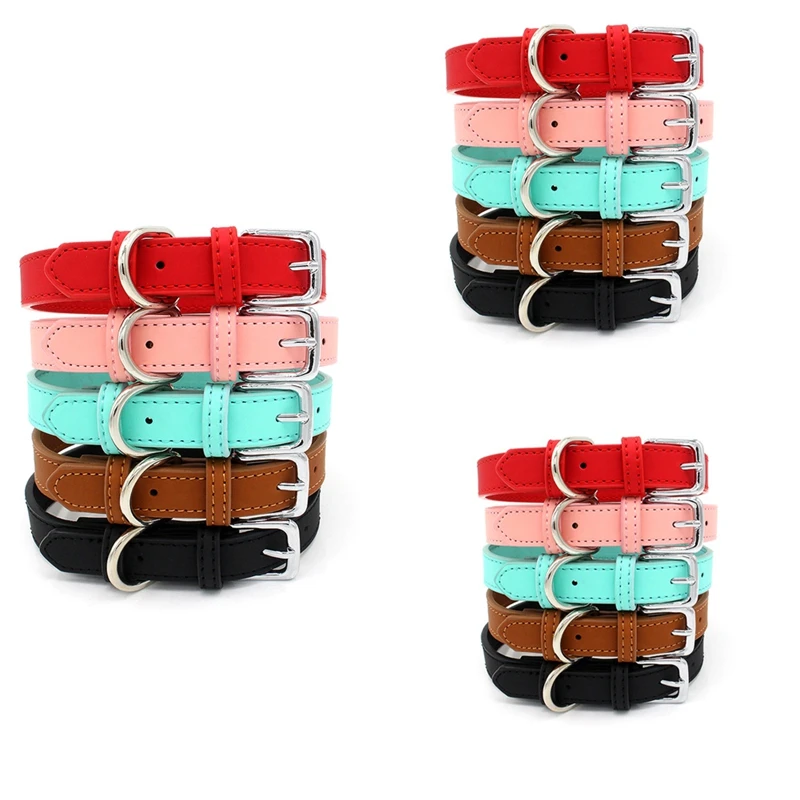 

Ошейник из искусственной кожи для маленьких собак, регулируемый, из цинкового сплава, однотонный, для щенков, удобный, прочный, товары для до...