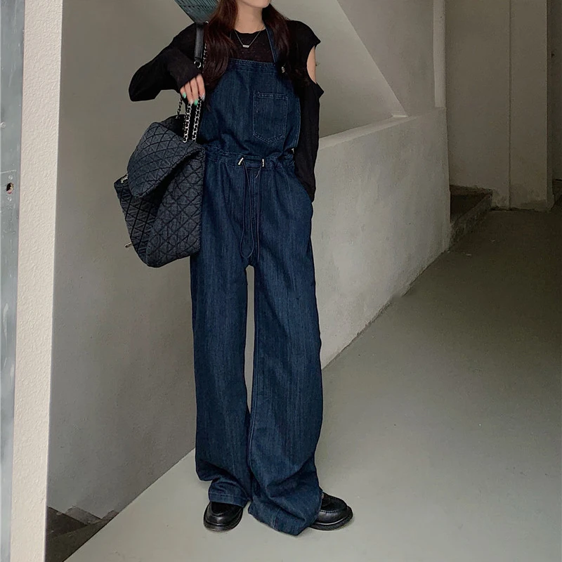 

Women's Autumn Jeans Overalls Loose Casual Denim Jumpsuits Casual Suspender Wide Leg Pants Female Solid Rompers Femme Oversize