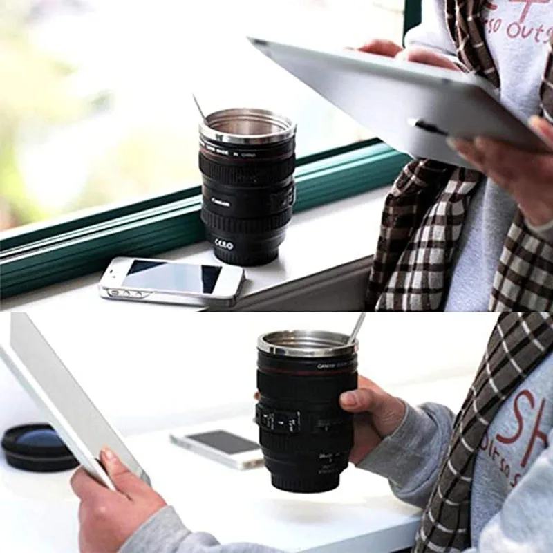 400 мл объектив камеры кофейная кружка термос из нержавеющей стали с крышкой для