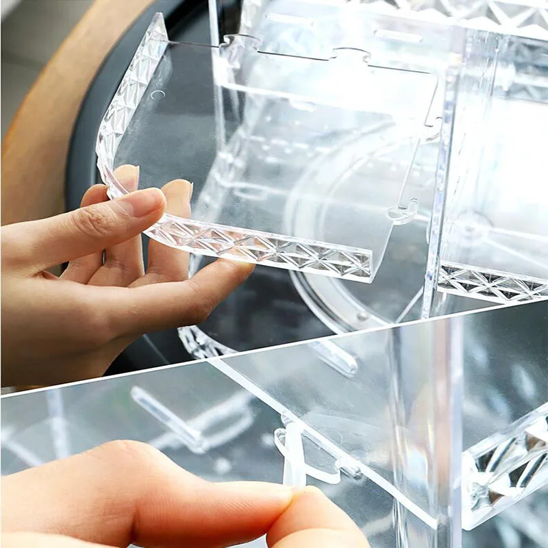 

Cosmetic Storage Box Makeup Organizer Jewelry Display Stand Bathroom Plastic Box Diamond Pattern 360 Degree Rotation Transparent