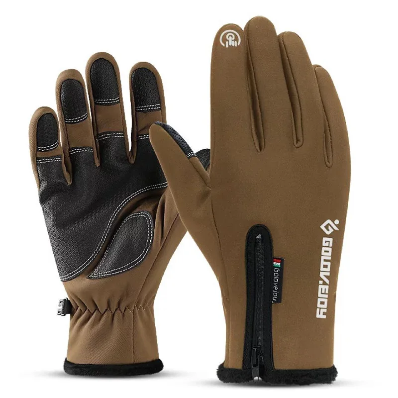 

Unisex Winter Outdoor Sports Waterproof Zipper Windproof Warm Fleece Lined Gloves Winter Men's and Women's Thicken Skiing Touch