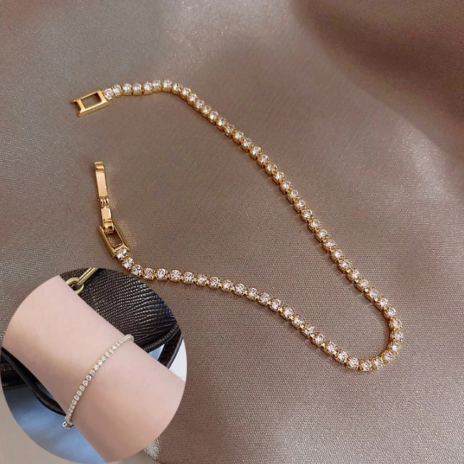 Браслеты для женщин простые роскошные круглые Стразы золотого цвета цепочка на