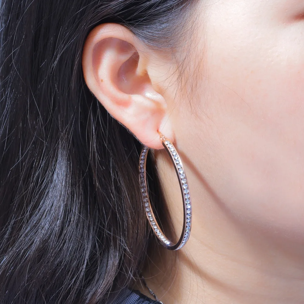 Женские серьги кольца из нержавеющей стали с фианитом|stainless jewelry for women|hoop earrings