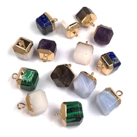 natural stones square shape quartz crystal stone pendants gold color gems pendant charms fit necklace jewelry making