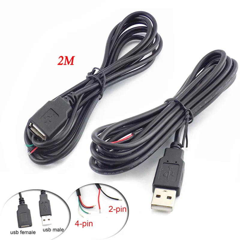 

2M USB Connector Male Female Cable 4 Pin Wire Data Cable Extension Cord 2 Pin Power Supply for DIY 5V Adapter Charging