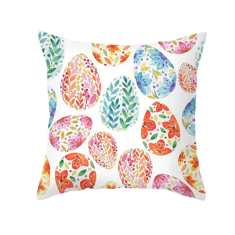 

2021 New Easter Throw Pillow Cushion Cover 45*45cm Cartoon Rabbit Egg Sofa Pillow Cover Peach Skin Bedside Cushion Pillow