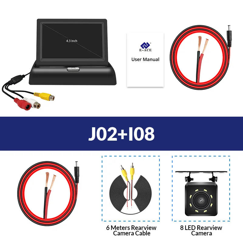 E-ACE J02 автомобильный монитор 4,3 дюймов TFT lcd Складная камера s NTSC PAL обратная камера парковочная система для автомобильных мониторов заднего вида