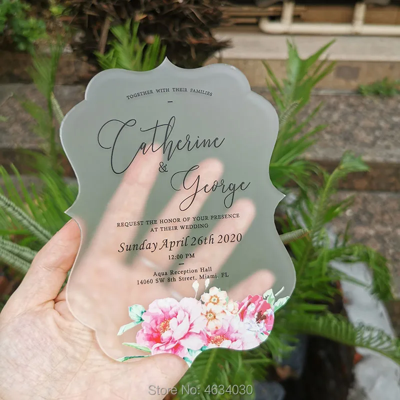 Прозрачная матовая стеклянная акриловая открытка с белым принтом на заказ для