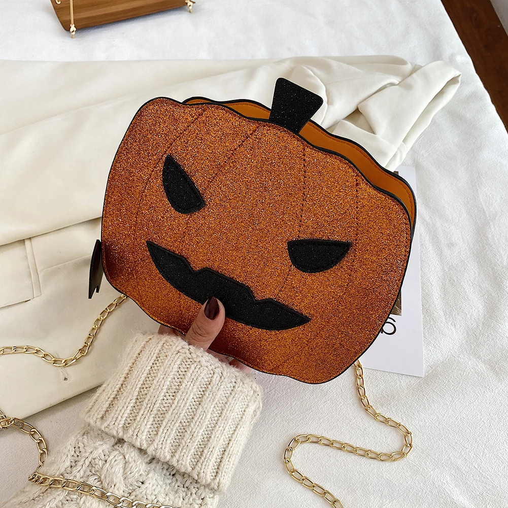 

Женская сумка на Хэллоуин, забавная блестящая сумка через плечо с цепочкой в форме тыквы, женский маленький кошелек, роскошные дизайнерские...