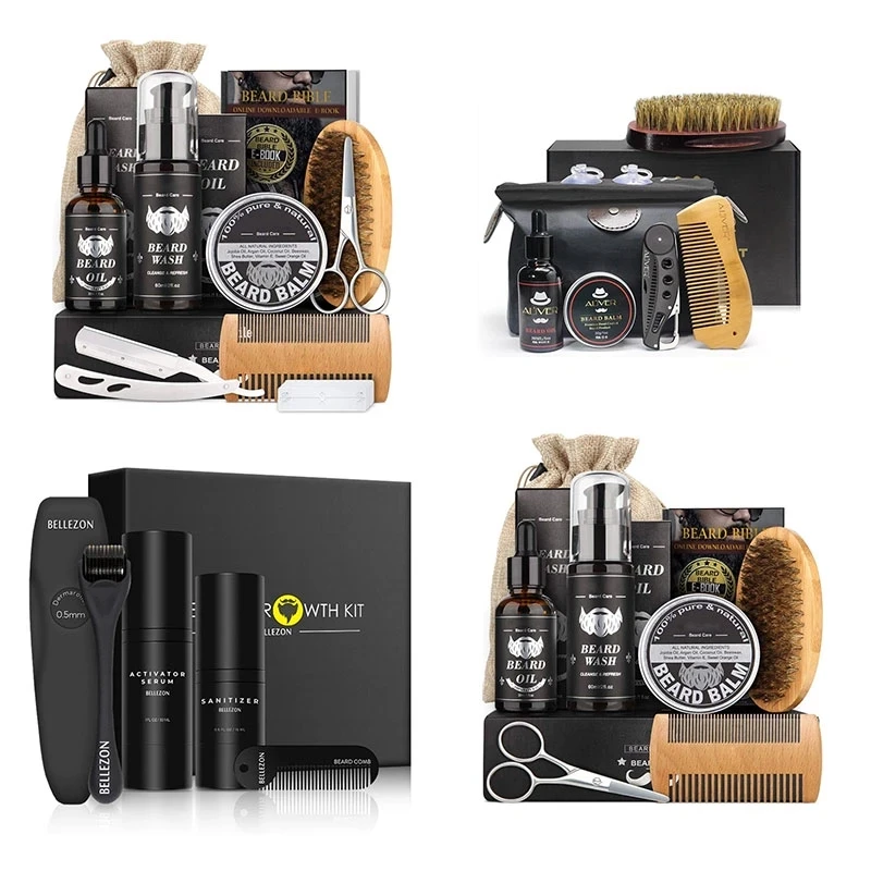 

Beard Care 4 Kinds of Beard Growth Kit Hair Growth Enhancer Beard Growth Essentital Oil Facial Beard Care Set