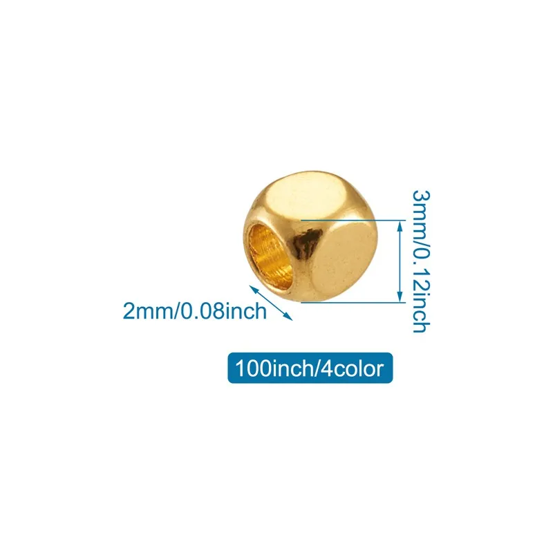 

400pcs/Box 3x3x3mm Brass Cube Spacer Beads Metal Loose Beads for Jewelry Making DIY Bracelet Necklace Hole: 2mm