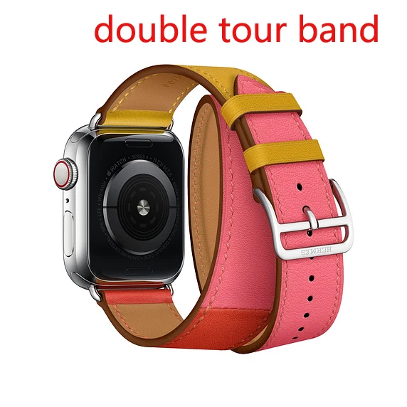 double yellow rose Один тур из натуральной кожи ремешок для наручных часов Apple Watch, версии двойной пряжкой 3/2/1 38 мм 40 мм 42-44 мм, браслет для наручных часов iwatch серии 5 4 - Цвет ремешка: double yellow rose