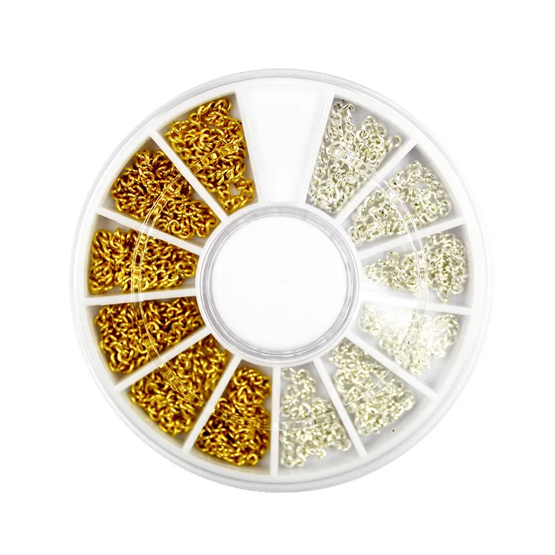 

12 сеток для маникюра для ногтей 3D Золотой Серебряный ноготь металлическая цепочка панк УФ Гель-лак DIY украшения для ногтей