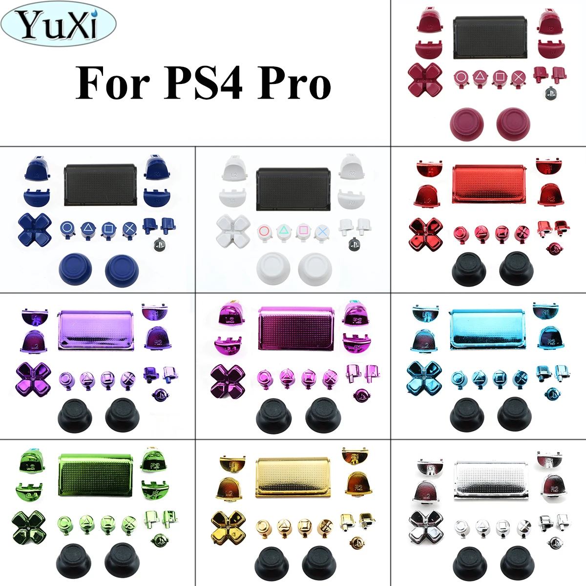 YuXi хром кнопки колпачок для аналоговых стиков L1 R1 L2 R2 Dpad PS4 Slim Pro контроллер Dualshock 4
