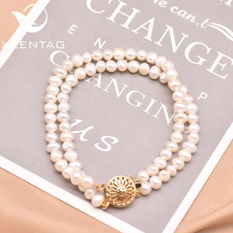 XlentAg двойной натуральный пресноводный жемчужный браслет для женщин и девушек