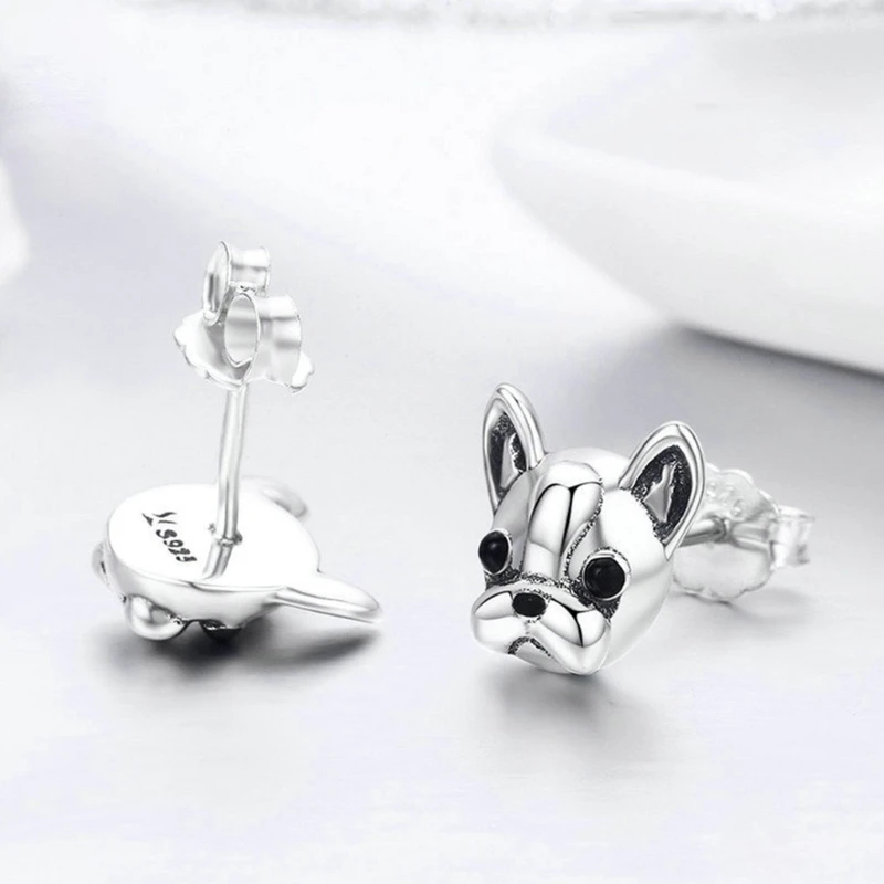 

1 Pair French Bulldog Metal Earrings Lovely Animal Ear Studs for Women Fashion Jewelry Gift