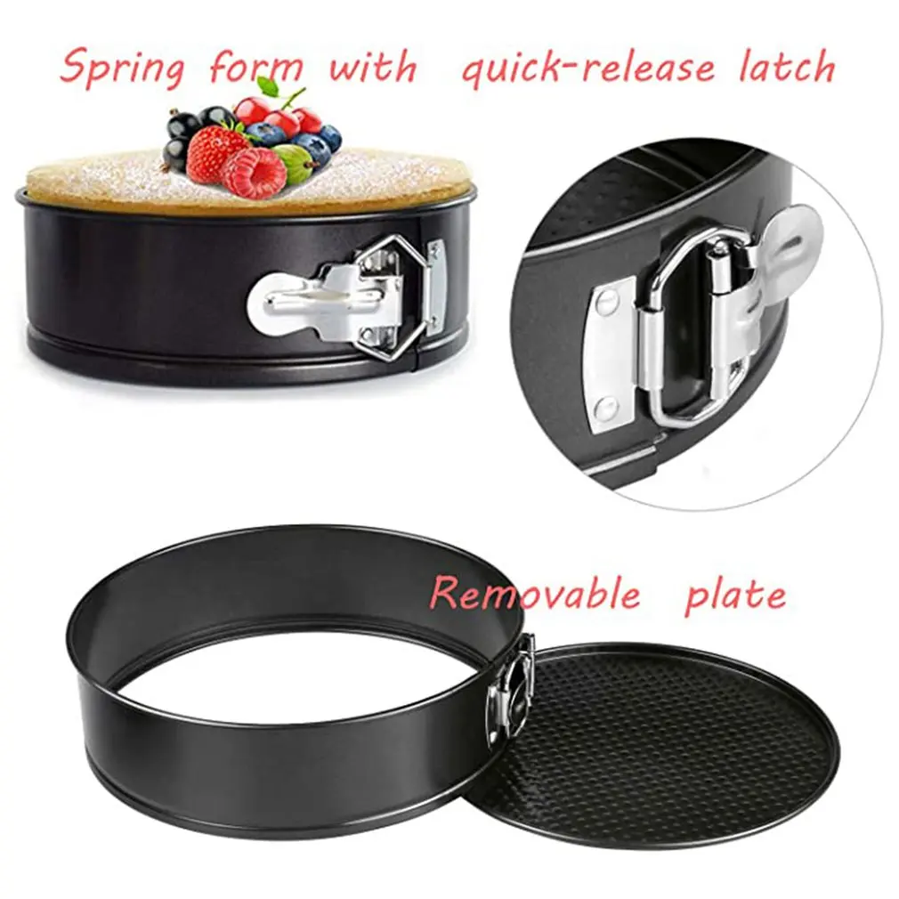 

Three-Piece Set Cake Baking Pan Black Round Shape Non-Stick Cake Mold Steel Bakeware Pan Set Removable Bottom