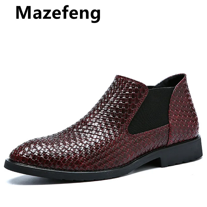 

Мужские кожаные ботинки с дырками Mazefeng, зимние дышащие ботинки на плоской подошве, обувь для бизнеса, 2020
