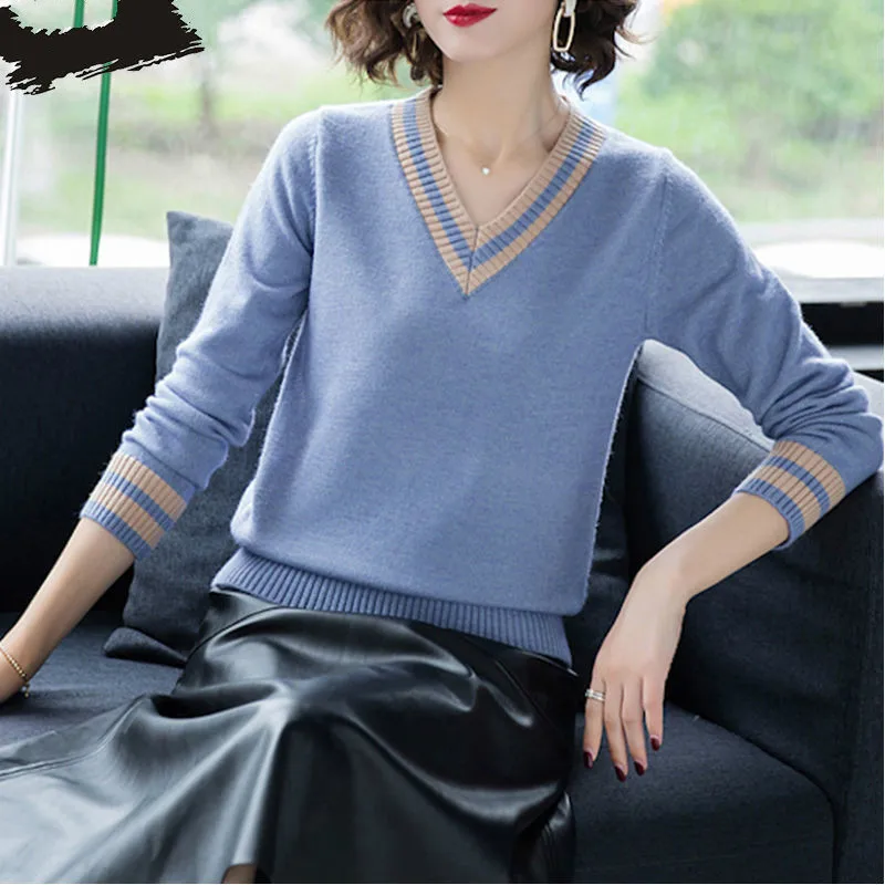 

2020 Fashion Women Knitted Sweaters And Pullovers Casual Long Sleeve Warm V-Neck Fall Jumper Korea Twist Female Solid Pull H271
