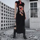 Женское вечернее платье Ципао, черное или красное готическое платье с вышивкой в виде дракона, черное сексуальное платье для вечеринки, китайский с воротником-стойкой