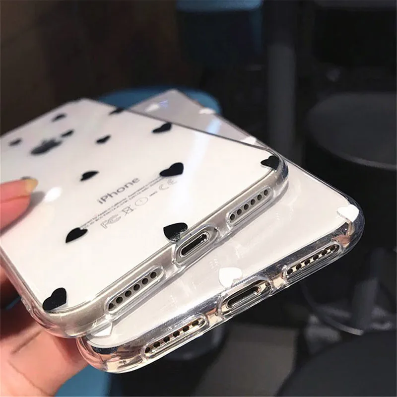 Kowkaka Clear Cute Wave Point  Phone Case For iPhone 13 12 11 Pro Max 5 5s SE 6 6s 7 8 Plus X XR XS Max Love Heart Fundas Shell